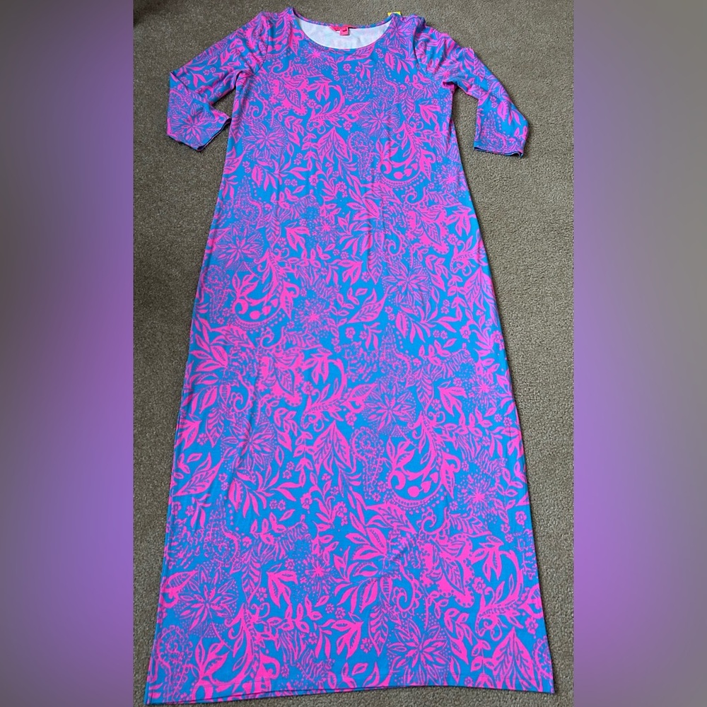 Lilly Pulitzer Morgann Maxi Aura Pink Leaf Dress / Coverup Size XL